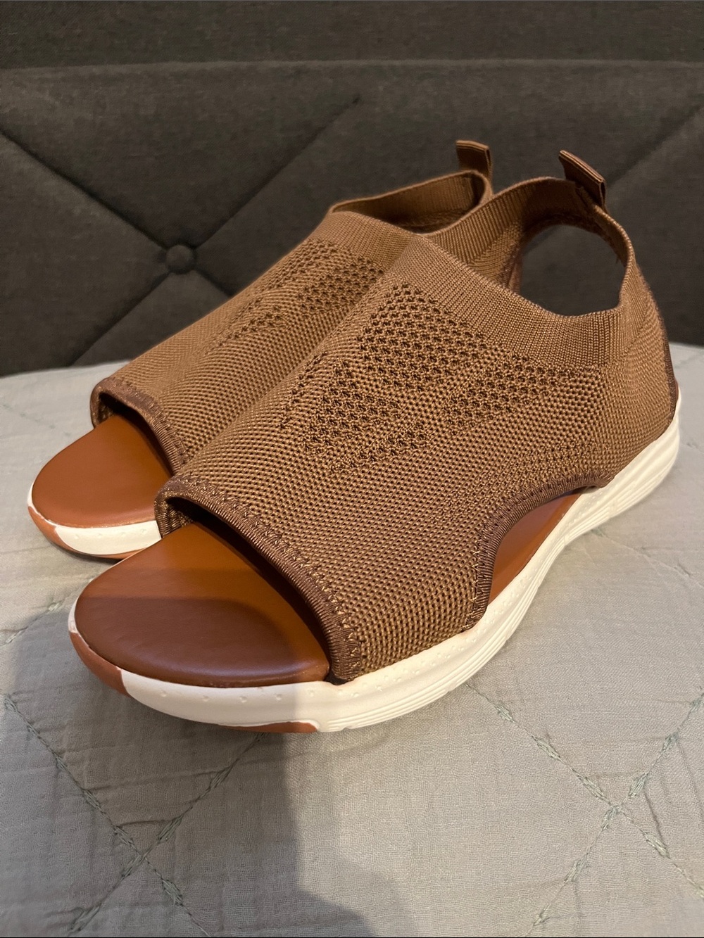 Women’s Brown Knit Slip-On Sandals with Cushioned Sole
